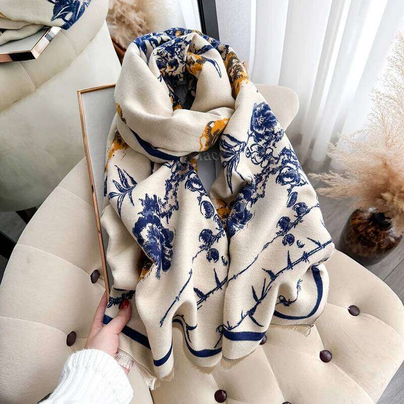 Luxury Brand Women Two-Sided Print Imitation Cashmere Soft Warm Pashmina Shawl Winter Coldproof Windproof Blanket Scarf Z260226
