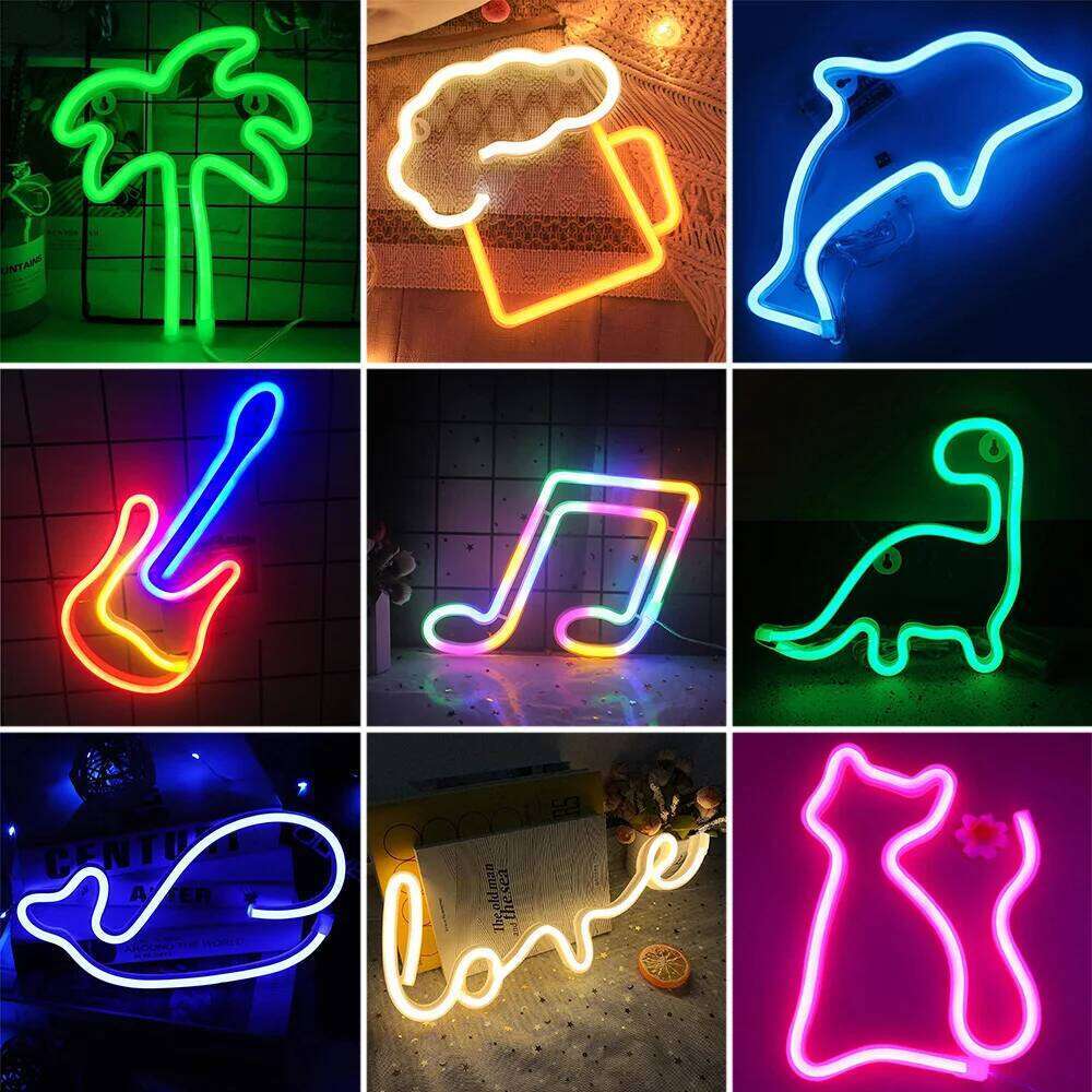 USB/Battery LED Sign Party Art Decor Room Bar Beer Lamps Wall Hanging Neon Signs Musical Note Night Lights Z260227