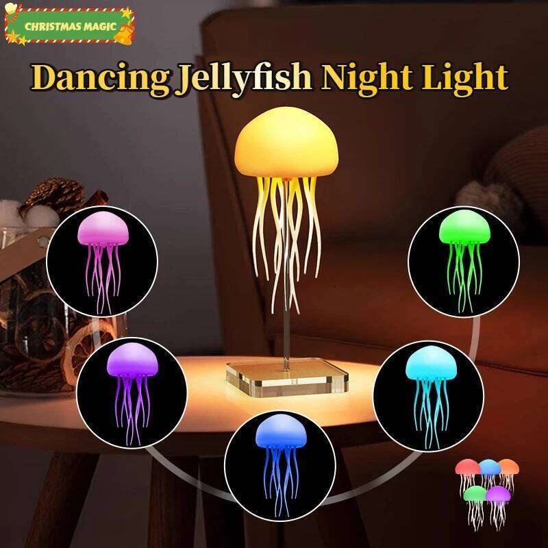 WACUAAO Jellyfish Lamp Voice Control RGB Night Light, 9 Dancing Tentacles, USB Rechargeable - Christmas Gift for Kids, Teens Z260227