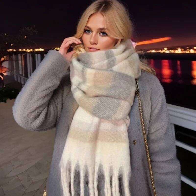 Plaid Winter New - Faux Cashmere Mallard Scarf for Women, Korean Style Warm Thick Shawl, Retro Fashion Accessory Z260226