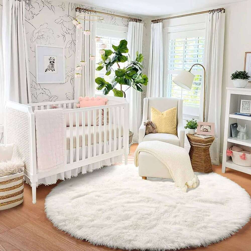 100/120/140/160 Round Rug Fluffy Soft Area Rugs for Kids Girls Room Princess Castle Plush Shag Carpet Cute Circle Bedroom Decor H260227