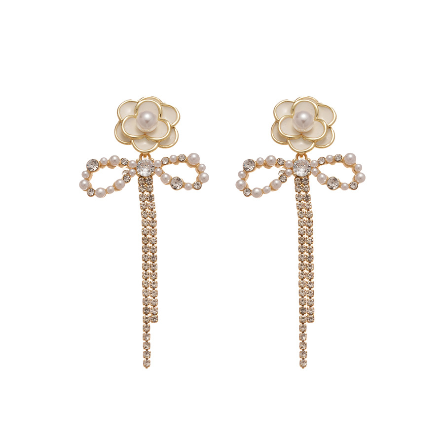 Silver needle oil-drip zircon flower bow vintage elegant sweet temperament earrings, light luxury high-end earrings - view 9