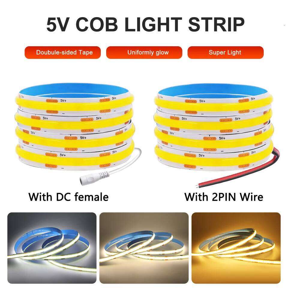 5V COB Strip 320LEDs/M Touch Sensor Dimmable USB Flexible LED Ribbon Adhesive Tape DIY Mirror TV Backlight Night Light Z260226