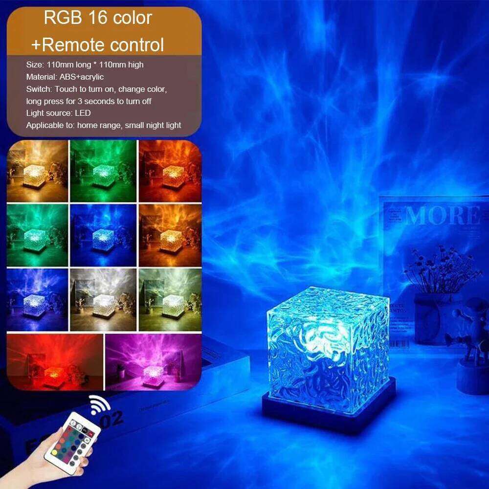 Dynamic Water Ripple Projector Night 16 Colors Flame Crystal Lamp for Living Room Study Bedroom Rotating Light Z260227