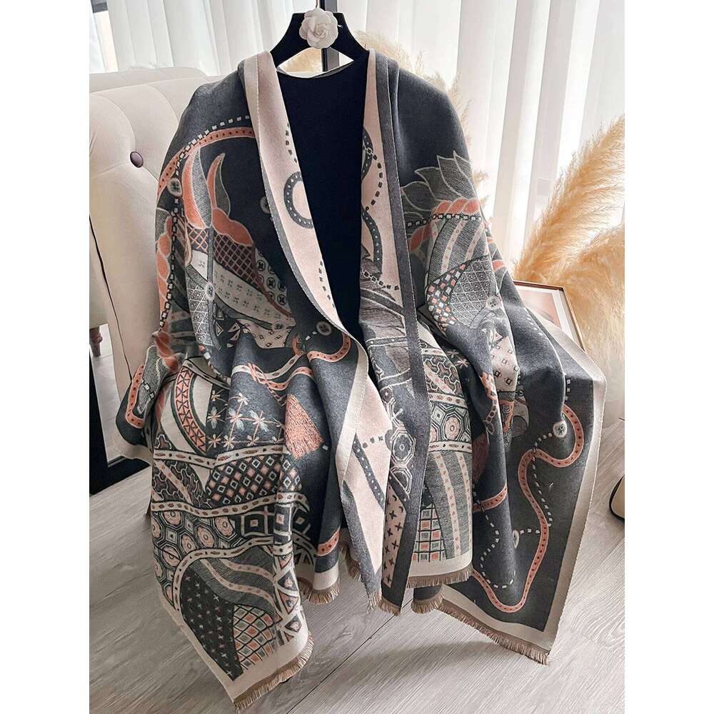 Elegant Horse Print Pashmina Shawl Wrap for Women Luxury Cashmere Scarf Thick Warm Autumn Winter Blanket Stole Long Design Z260226
