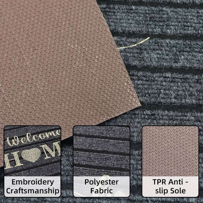 1pc flocking solid color seven stripe foot door entrance mat, shower room, absorbent small carpet, gentle machine wash H260226