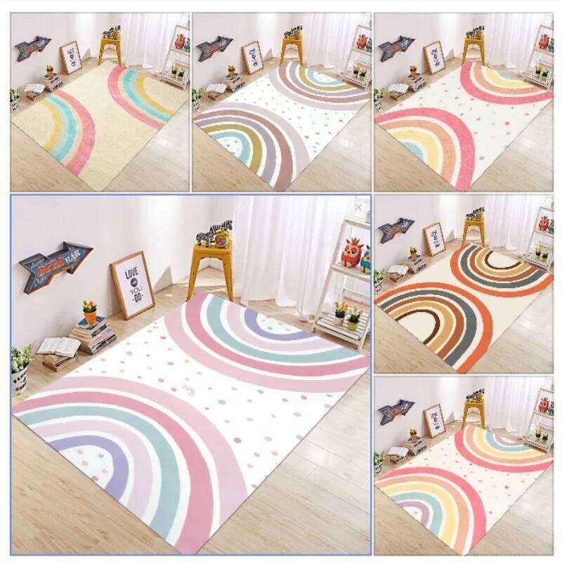 Rainbow Pattern Children's Room Square Cute Area Carpet Home Decoration Non Slip Door Bedside Floor Washable Mat H260226