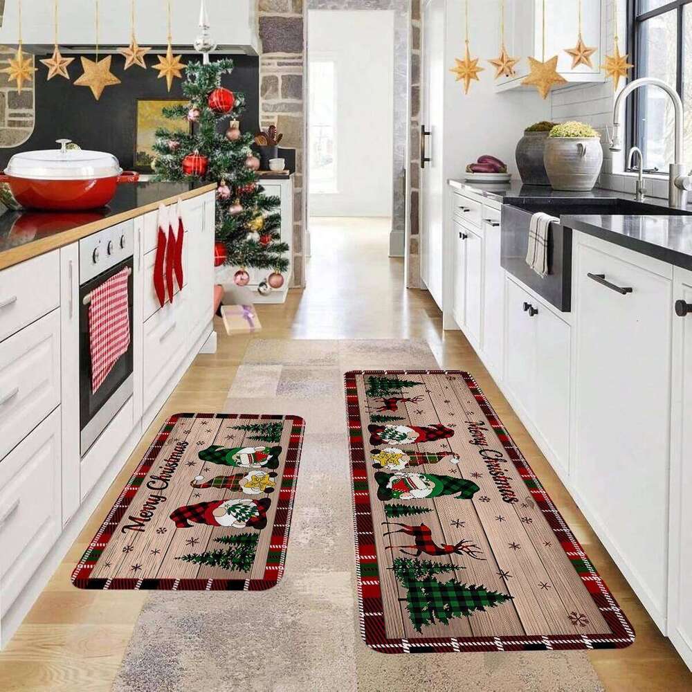 1pc Kitchen Carpet Merry Christmas Tree Elf Design Non slip Home Decoration Floor Mat H260226