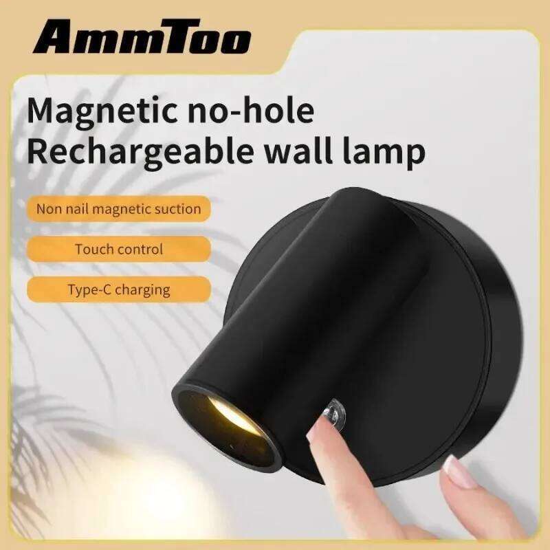 LED Magnetic USB Rechargeable Spotlight Wireless Wall Lamp Reading Bedroom Bedside Light Z260227