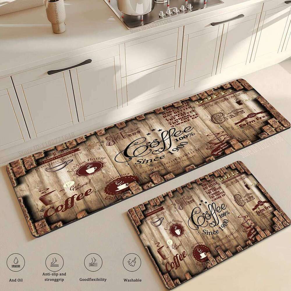 Coffee Kitchen Floor Mat Home Hallway Doormat Living Room Bedroom Balcony Decoration Carpet Bath Entrance Door Non-Slip Foot Rug H260226