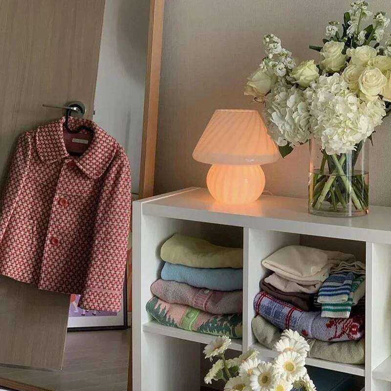 Glass Table Lamp Mushroom Desk Lamps Bedroom Bedside Desktop Decorative Room Night Light Modern Minimalist Atmosphere Led Lights Z260227