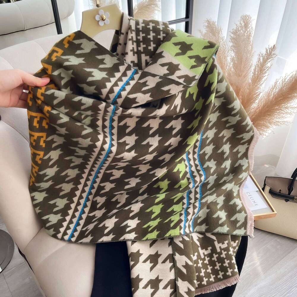 New Houndstooth Print Scarf for Women Warmer Winter Cashmere Pashmina Scarves Shawls Female Thick Blanket Wraps Foulard 2025 Z260226