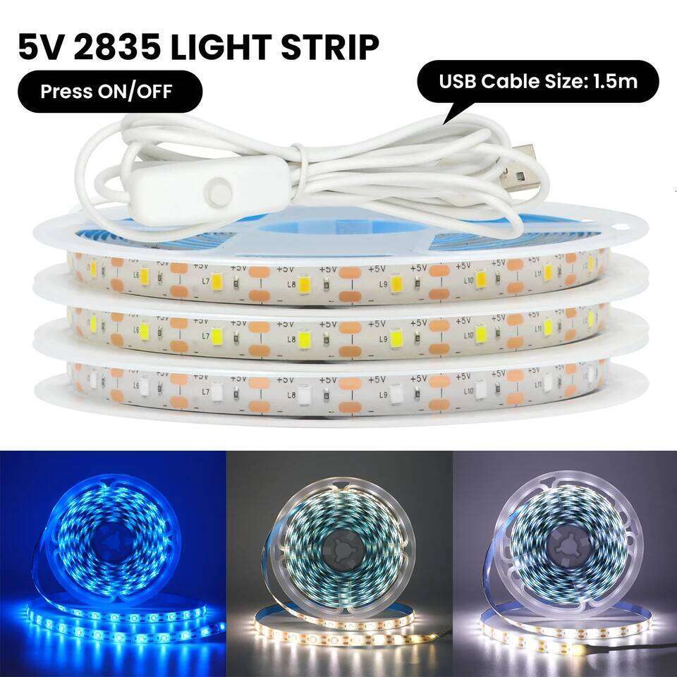 5V USB Strip Dimmer 2835 60LEDs Waterproof Flexible LED Tape with ON OFF Switch for Under Cabinet Light Z260226