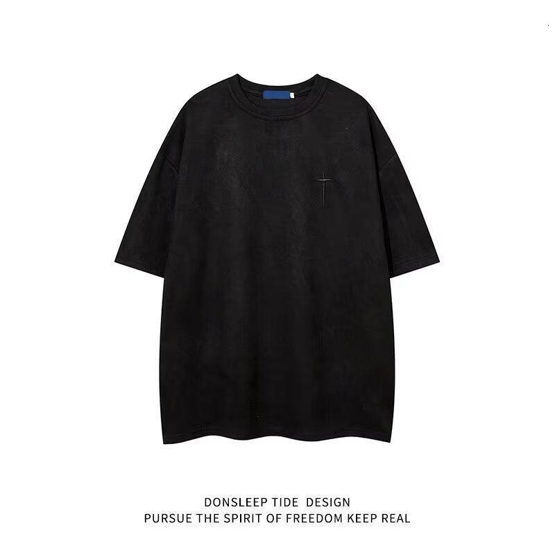 Luxury Brand Designer Clothes 2025 Suede Short-Sleeve T-Shirt For Men, Summer American Style, Heavy-Duty Embossed Oversize Loose Half-Sleeve Trendy Te