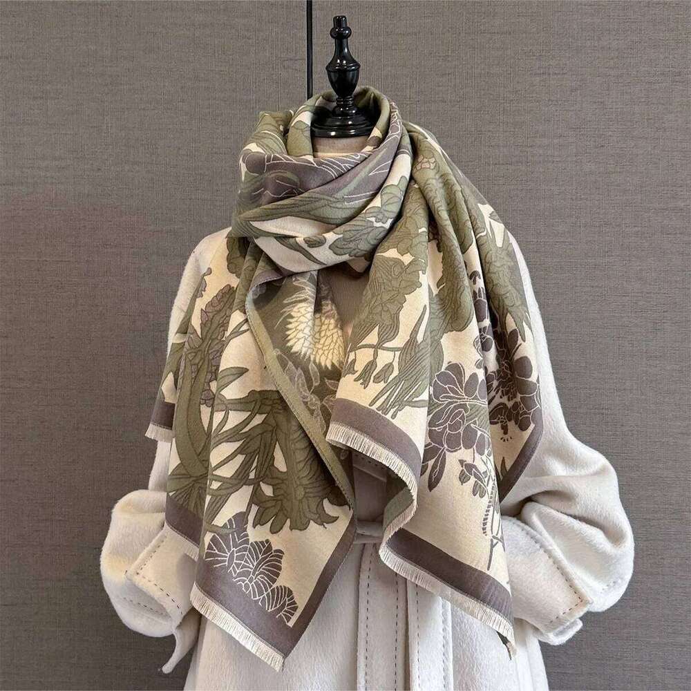 2025 Design Flower Jacquard Print Cashmere Women Winter Pashmina Shawl Wraps Thick Warm Bufanda Stoles Blanket Scarf Z260226