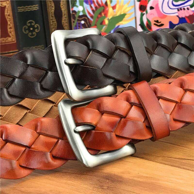 Mens Braided Top Quality Hand Made Luxury Wide Genuine Belts For Women Ceinture Men Leather Belt MBT0508 Z260227