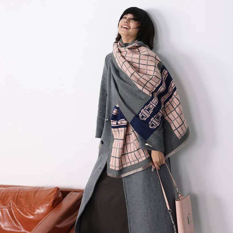 New Luxury Belt&Plaid Horse Scarf Women Winter Warmer Pashmina Scarves Two-Sided check Shawl Female Thick Blanket Wraps Foulard Z260226