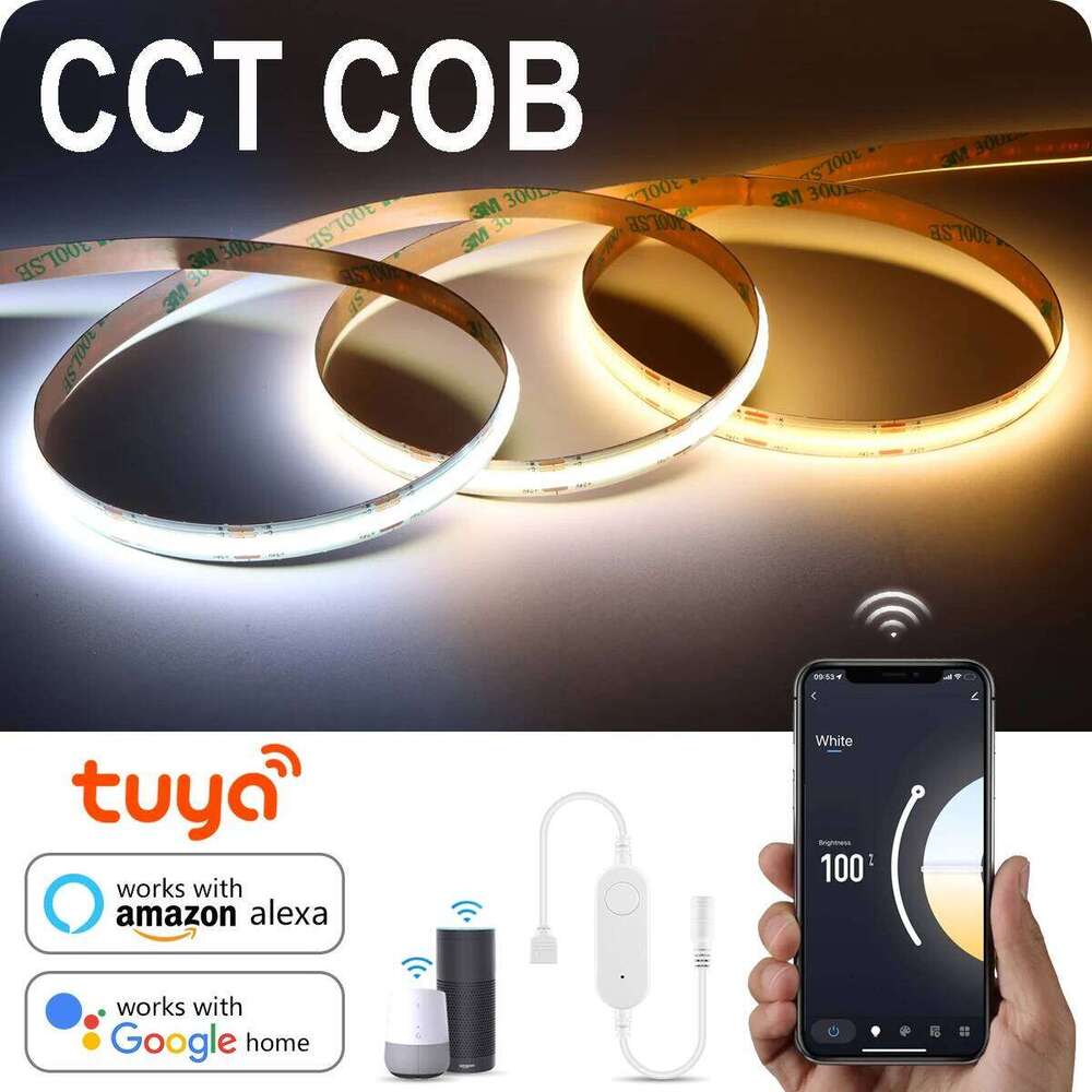 3M 5M Tuya Smart Life WiFi COB CCT Strip Light DC24V 2700K-6500K Dimmable LED Lamp Tape Ribbon Work With Alexa Google Home Z260226