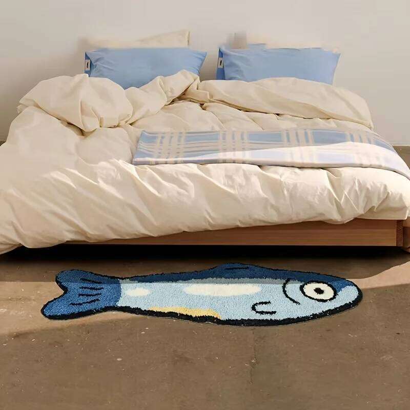 VIKAMA Cartoon Salmon Bedroom Bedside Rug Decorative Floor Mat Creative Soft Plush Carpet Bathroom Home Decoration H260226