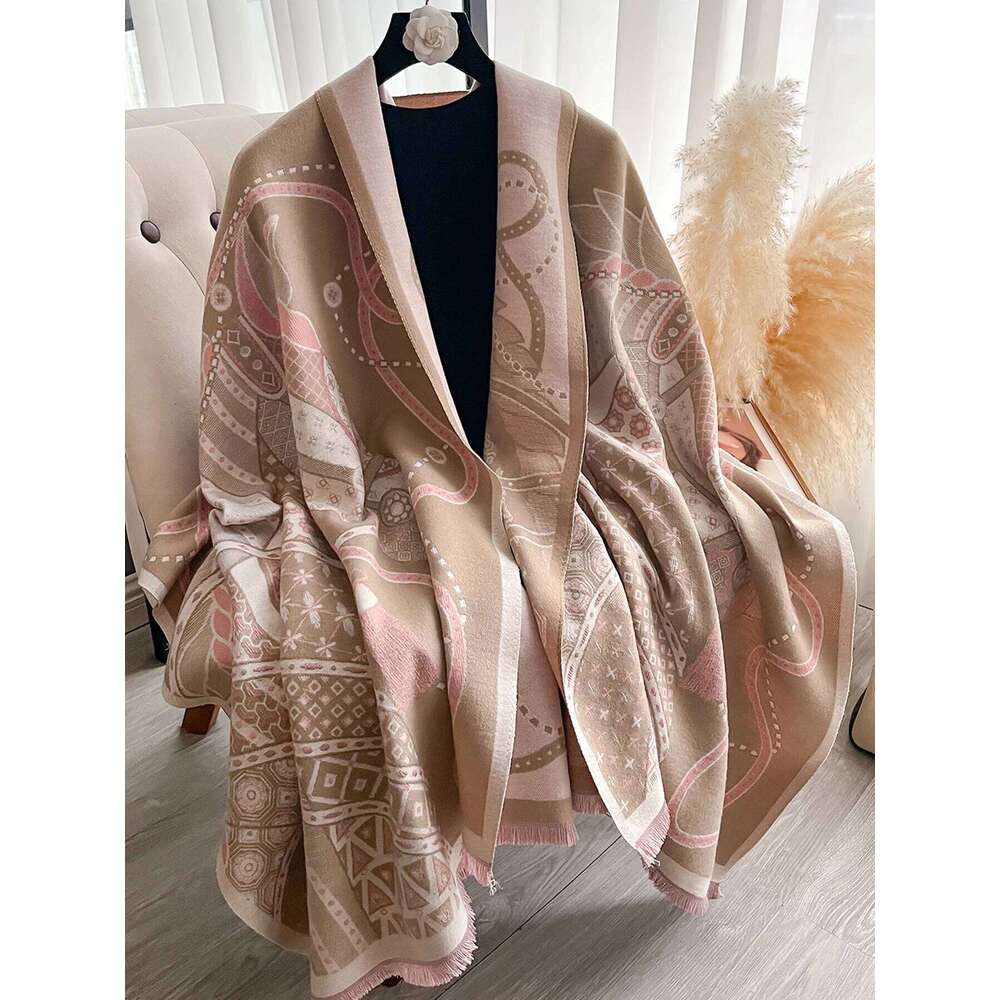 Elegant Horse Print Pashmina Shawl Wrap for Women Luxury Cashmere Scarf Thick Warm Autumn Winter Blanket Stole Long Design Z260226
