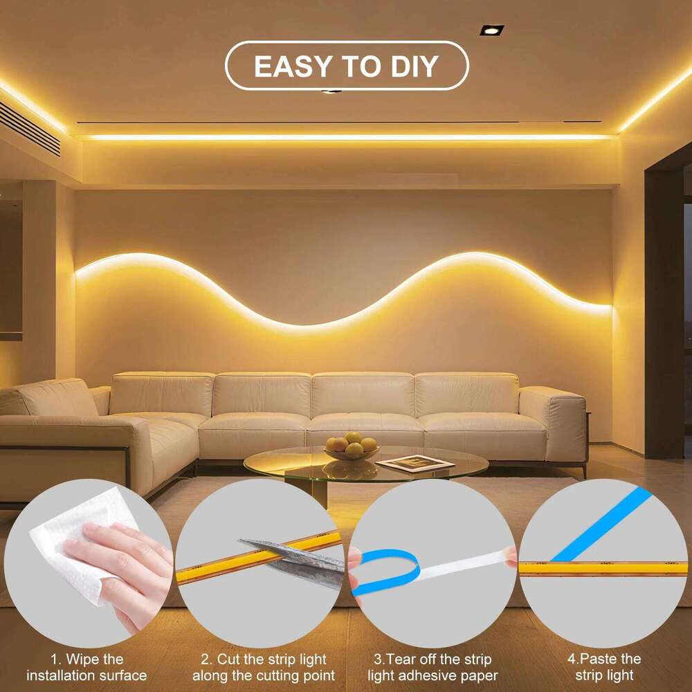 5MM COB Strip 12V 24V 400LEDS/M Flexible Ribbon Rope LED Light 3000K 4000K 6000K Home Decor FOB led light Z260226