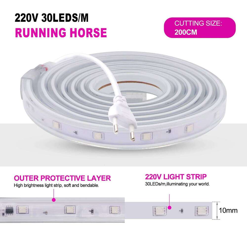 220V Strip Light SMD5050 WS2811 Running Water Ribbon Tape 30Leds/m Waterproof Flexible RGB LED Lights 2m 4m 6m 8m Z260226