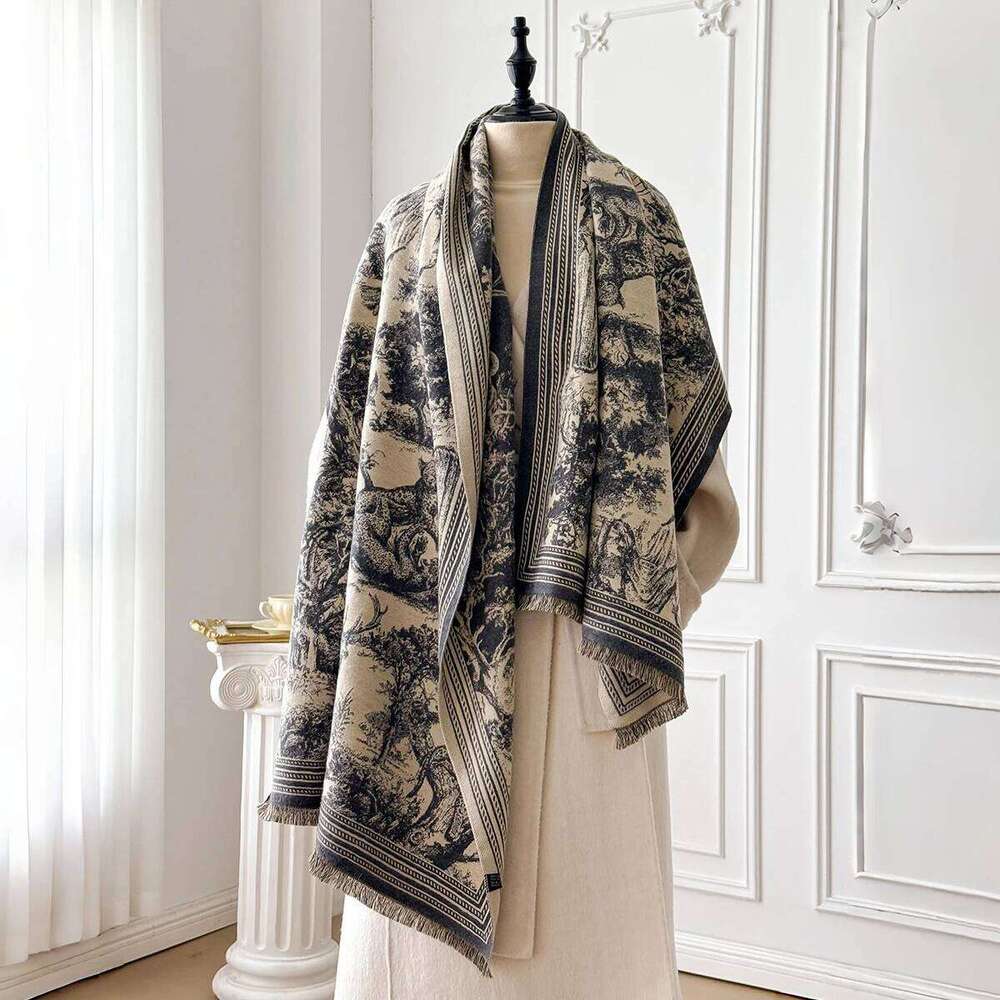 Elegant Animal Jacquard Pashmina Shawl for Women Winter Thick Warm Scarves Double Sided Design Coldproof Windproof Blanket Scarf Z260226