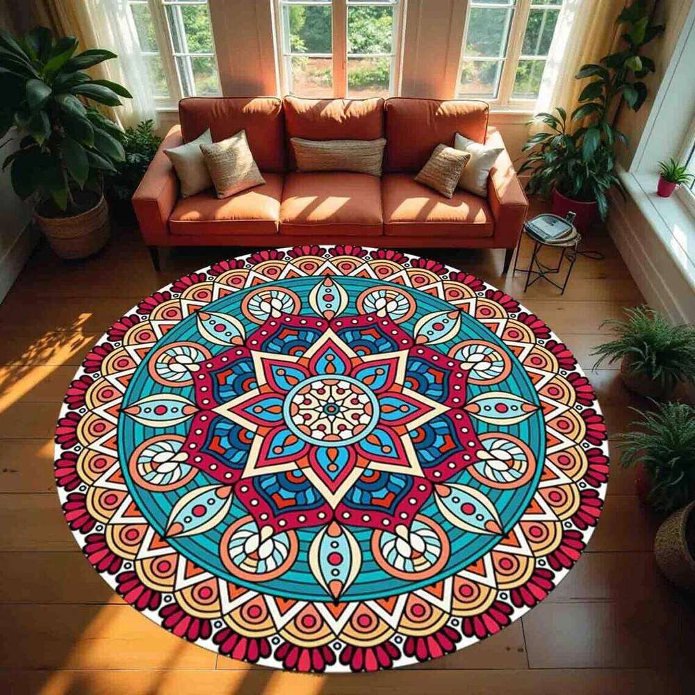 Boho Mandala Print Round Bedroom Carpet Living Nonslip Floor Mat Sofa Table Rugs for Home Decor Girls Room Rug H260226