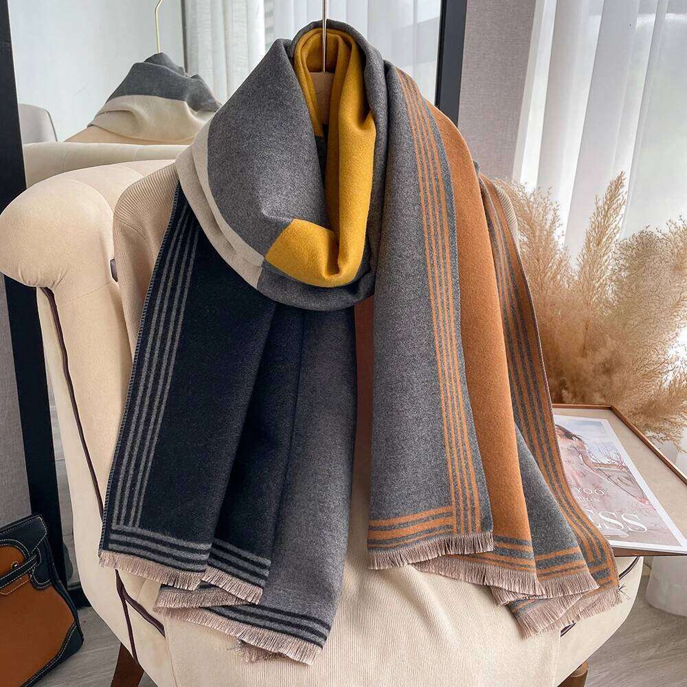 Winter women's geometric splicing faux cashmere fall winter thickened fashion warm and versatile scarf shawl Z260226