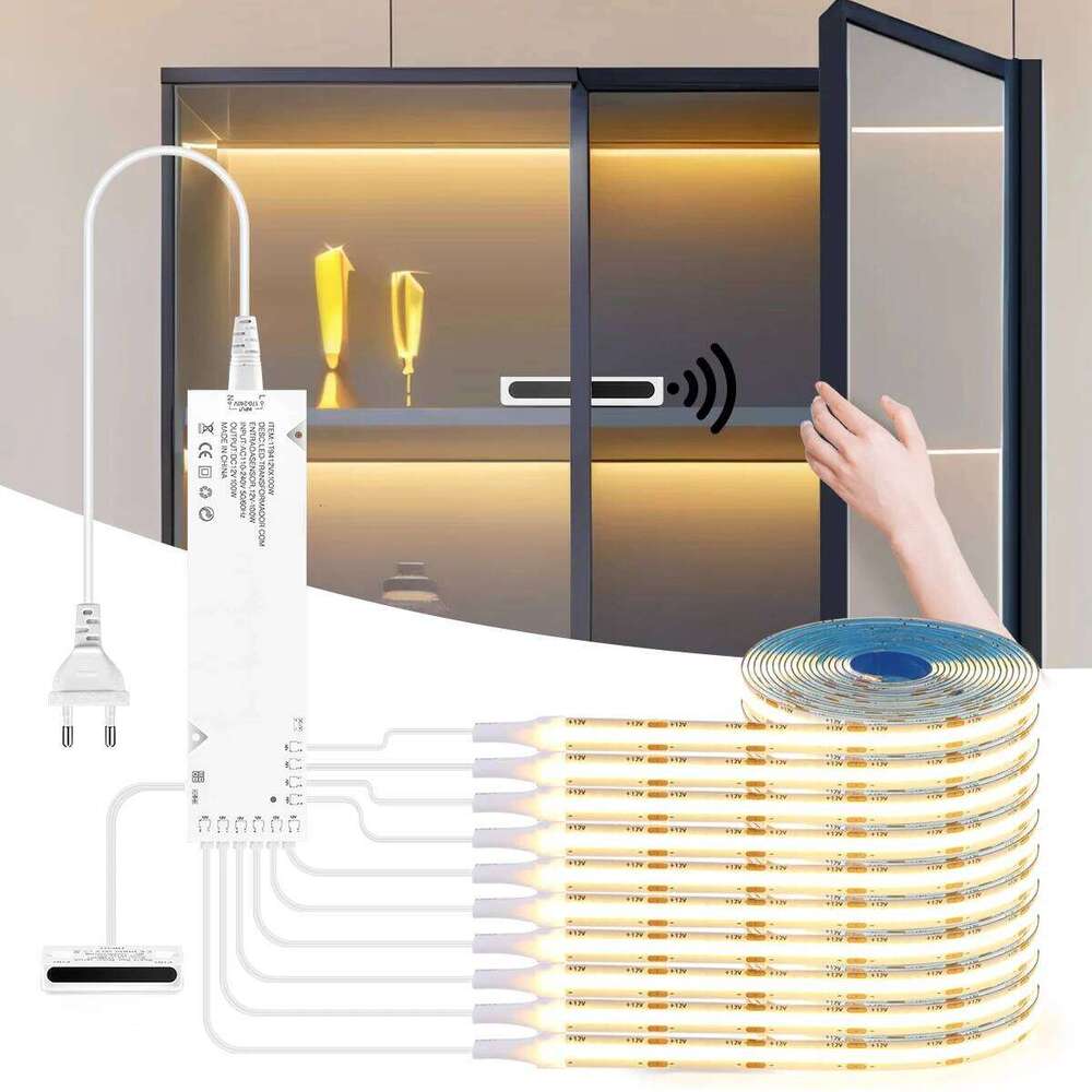 1m-10m 12V COB Strip Showcase Wardrobe Lamp Backlight For Room Kitchen Light with Door Proximity Sensor LED biadesive -Q Z260226
