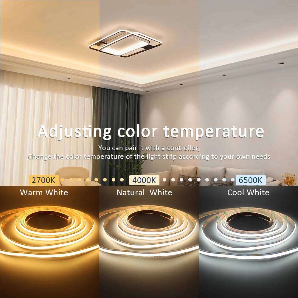 CCT COB Strip Light 24V Dimmable 1M 2M 3M 4M 5M WW CW Dual White FCOB LED Tape Ribbon Linear Lamp with RF Remote Control Kit Z260226