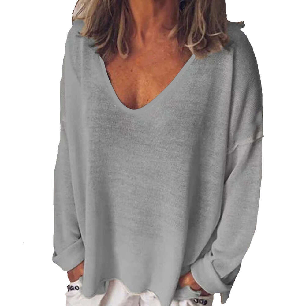 2026 U-Neck Long Sleeve Top Spring Hot Sale Elegant Solid Color Versatile Women's T-Shirt