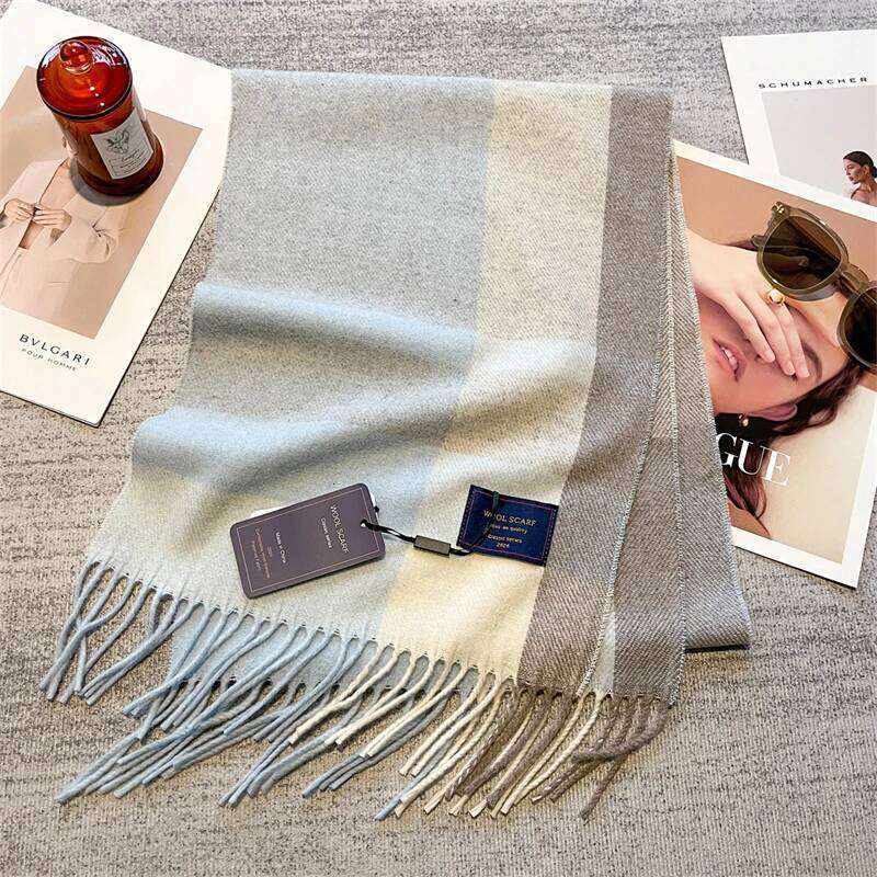 40% Wool Winter Scarf for Women Long Warm Cashmere Shawls Lady Plaid Shawl Wrap Female Pashmina Bandana Head Scarves Z260226
