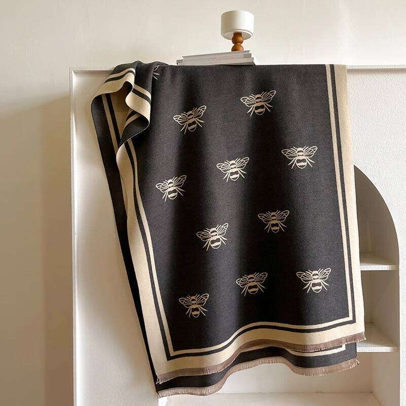 2025 Luxury Brand Women Two-Sided Bee Imitation Cashmere Soft Warm Pashmina Shawl Winter Coldproof Windproof Blanket Scarf Z260226