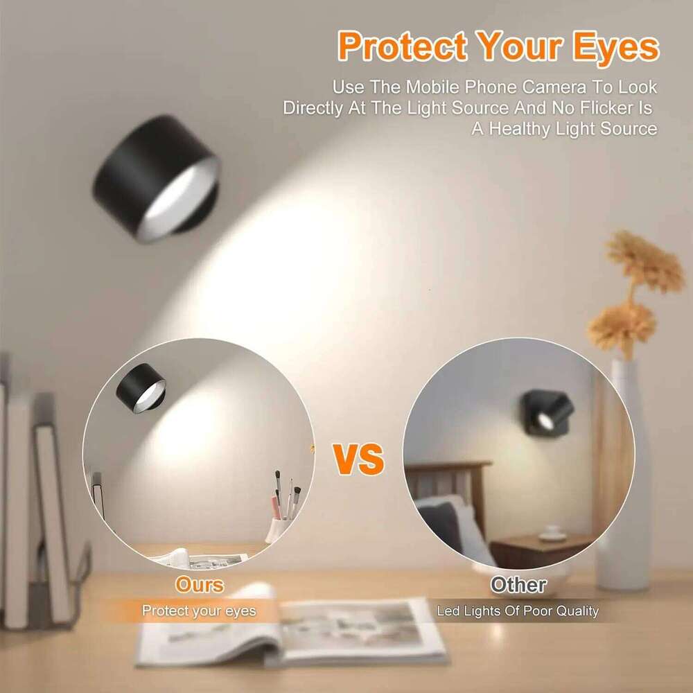 LED Lights with Remote, Rechargeable Wall Mounted Reading Sconces Lamp 2000mAh, 3 Colors & Dimmable Magnetic 360 Rot Z260227