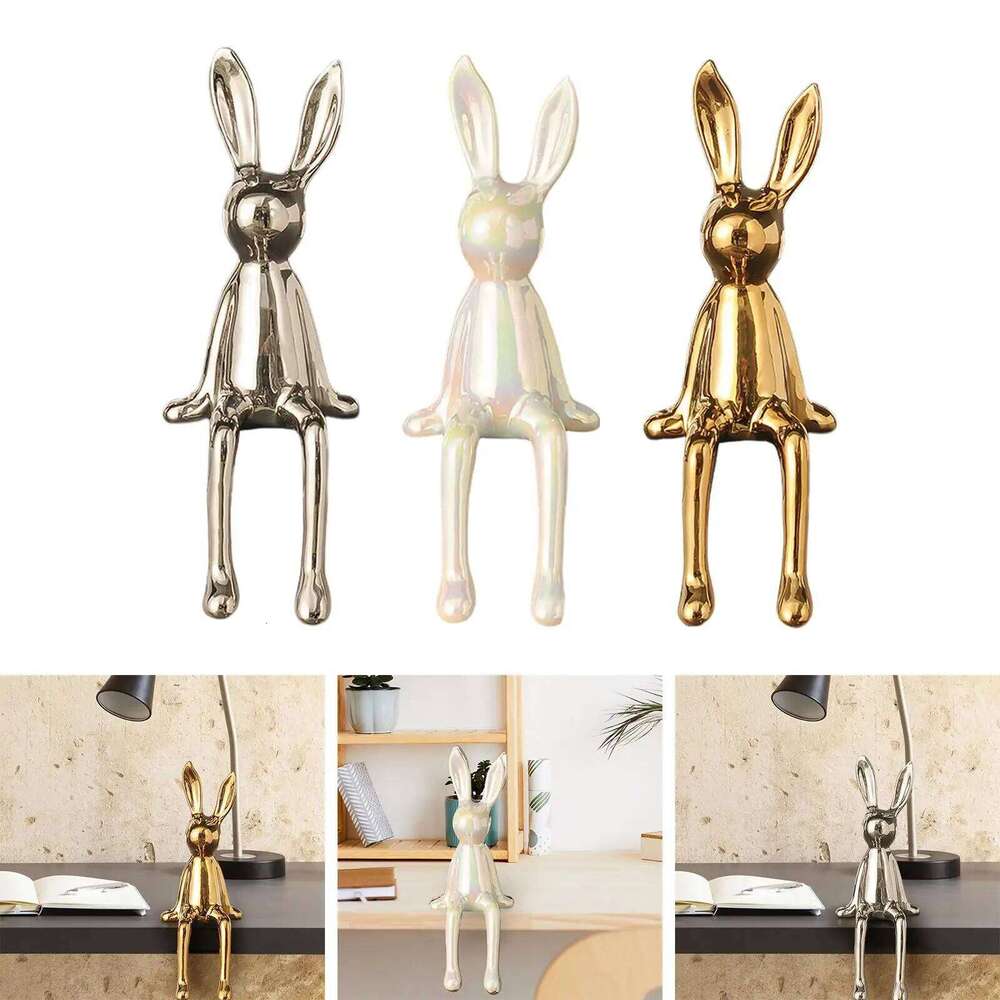 Rabbit Statues Glaze Decorative Ornament Animal Figures for Bedroom Bookshelf Desktop Entrance Indoor Z260227