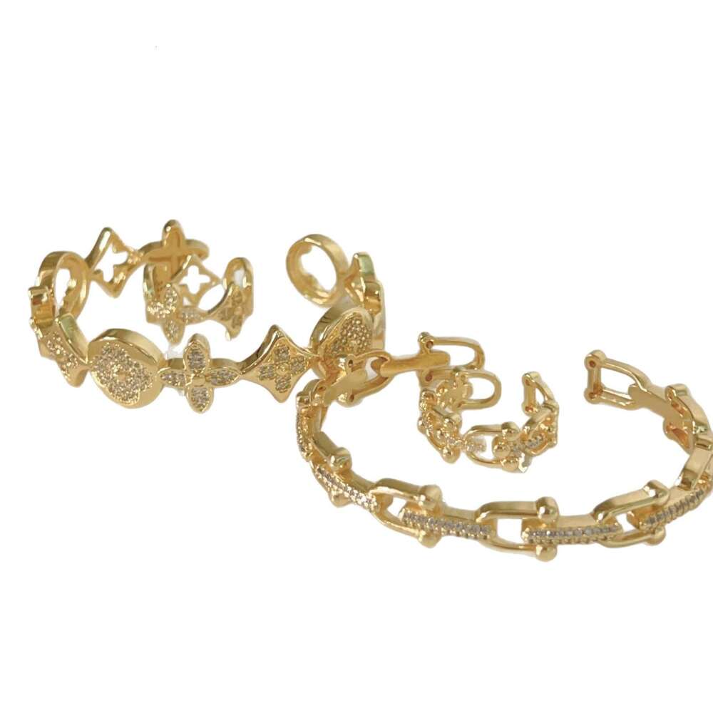 Horseshoe-shaped Hollow Diamond-Studded Ring Bracelet Fashion Designer Vintage Jewelry Women's Holiday Gift