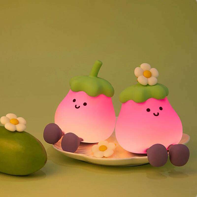 LED Cute Light Dimmable Nursery Eggplant Lamps Super Squishy Silicone USB Rechargeable Touch Control Night Lamp Z260227