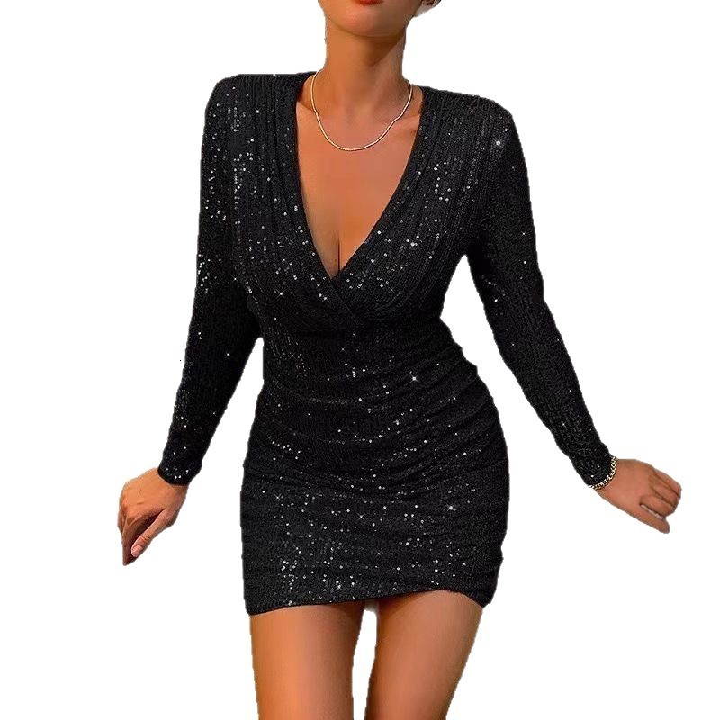 Customized Style Elegant Sexy Deep V-Neck Long Sleeve Bodycon Mini Dress 240823