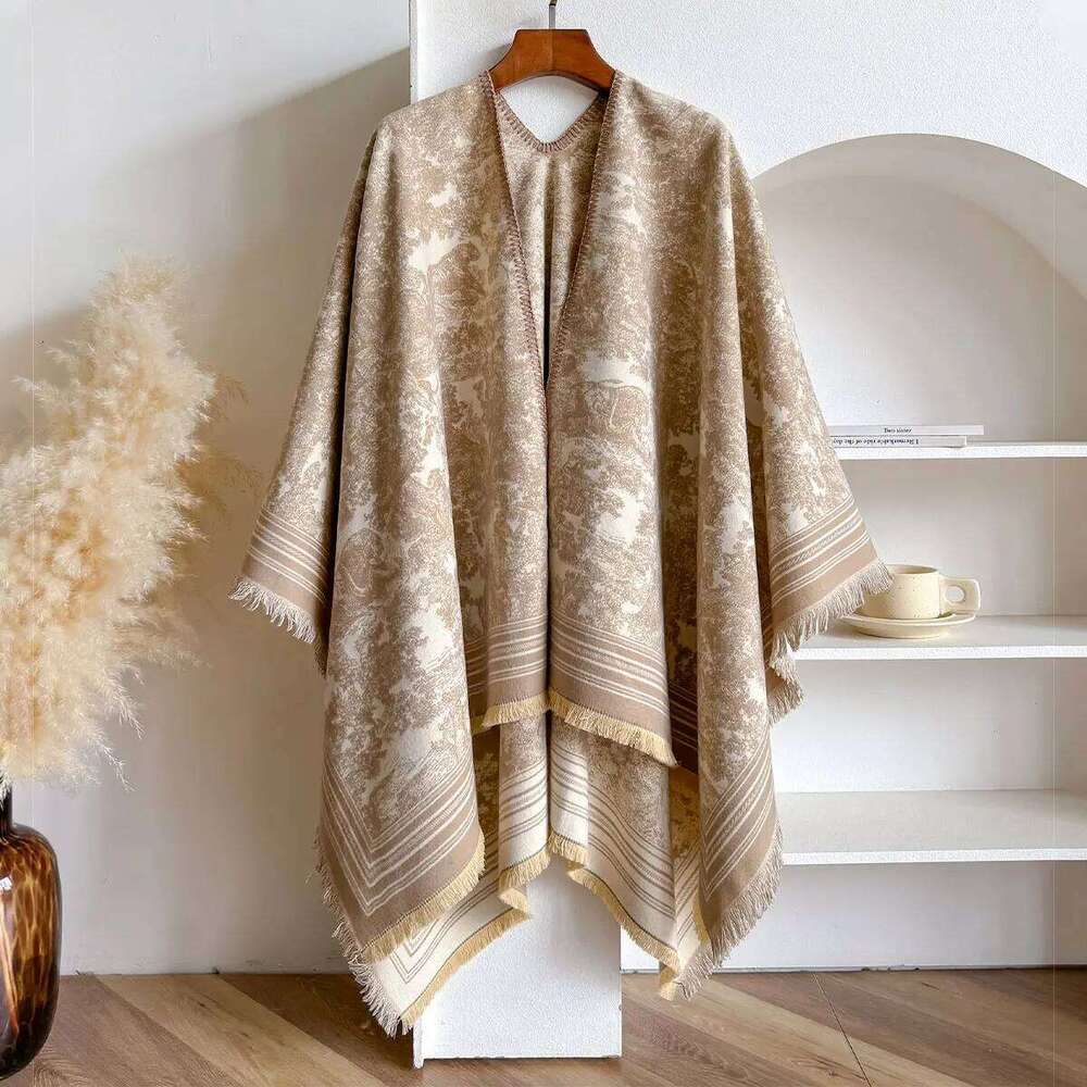 New Winter Women Poncho Warm Slit Large Shawl Double Sided Animal Print Thickening Blanket Luxury Scarf Female Cloak Pashmina Z260226
