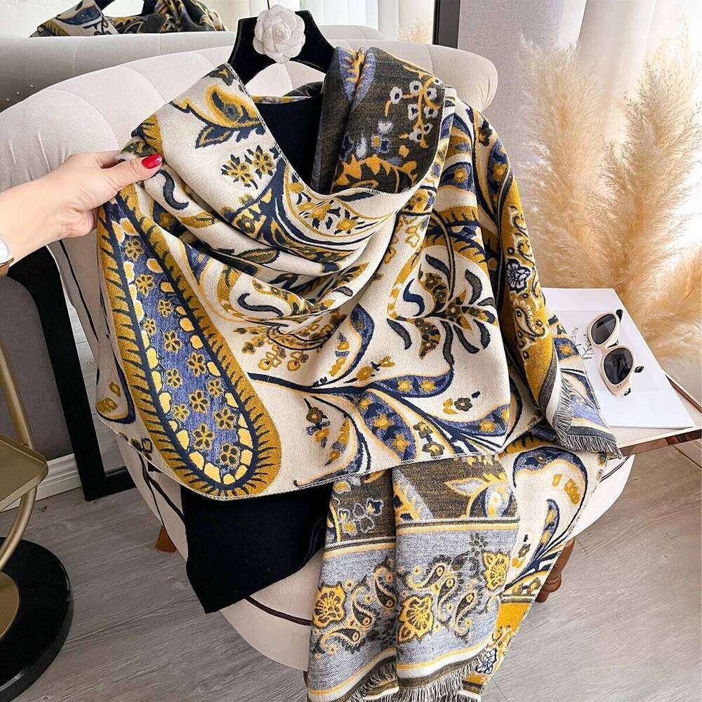 Women New Jacquard Pashmina Imitation Cashmere Winter Thick Warmth Two-Sided Shawl Cold and Wind Resistant Blanket Scarf Z260226