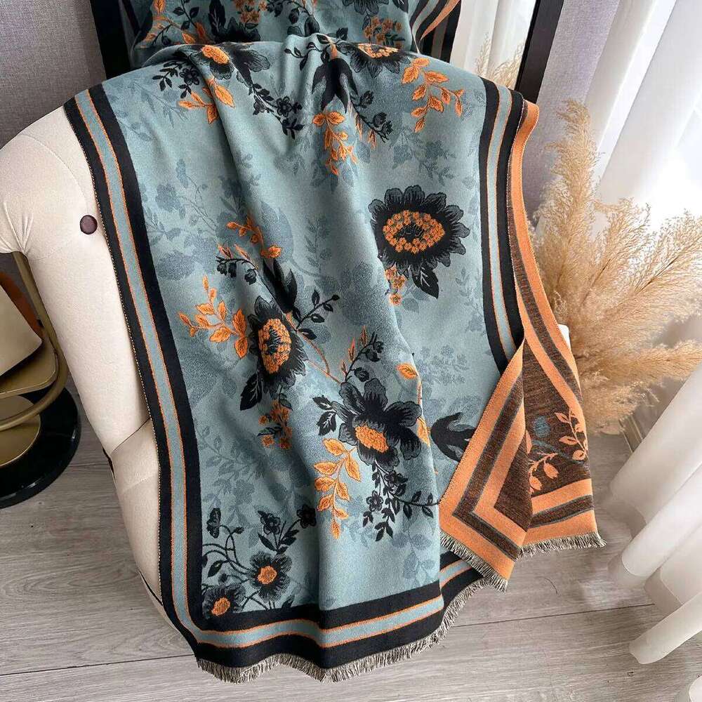 Elegant Flowers Jacquard Pashmina Imitation Cashmere Winter Thick Warmth Two-Sided Shawl Coldproof Windproof Blanket Scarf Z260226