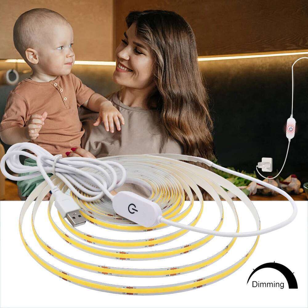 DC 5V USB Touch Dimmer COB Strip Lights 320LEDs/M Red/Ice Blue/Green/Pink/White Kitchen Room Decor Flexible LED Tape Lamp Z260226