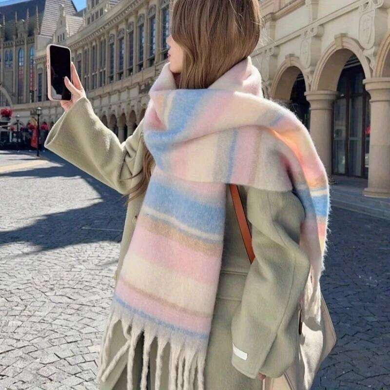 Plaid Winter New - Faux Cashmere Mallard Scarf for Women, Korean Style Warm Thick Shawl, Retro Fashion Accessory Z260226
