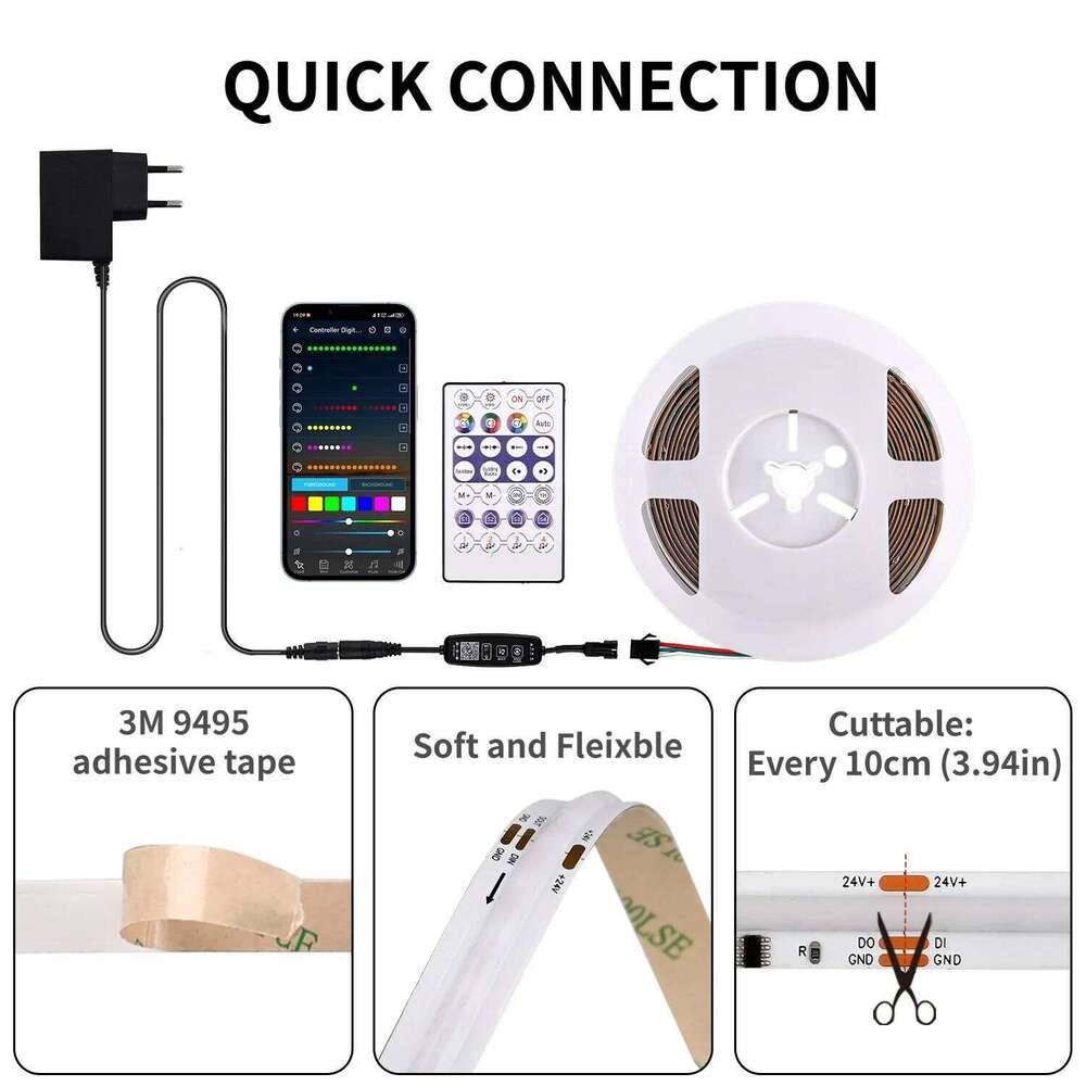 FCOB RGB+IC Strip Lights WS2811 Addressable 420 LEDs/m SPI LED Tape APP Control Music Sync DC24V Flexible Ribbon Room Decor Z260226