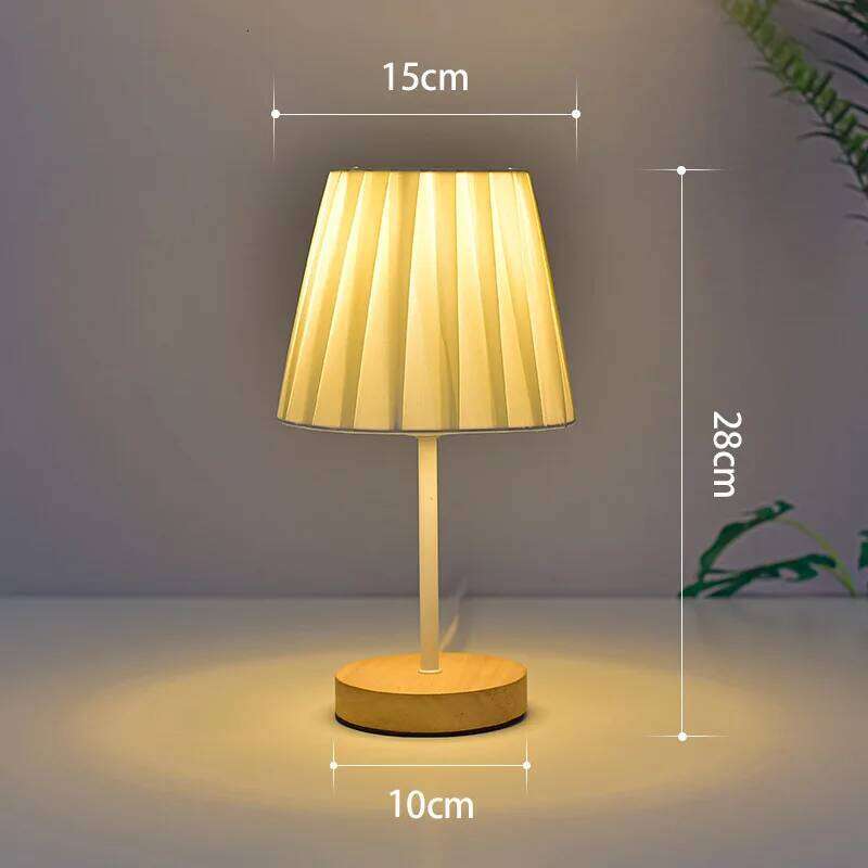 Solid Wood Fabric Usb Small Desk Bedroom Bedside Lamp Study Dormitory Led Night Creative Atmosphere Light Decoration Z260227
