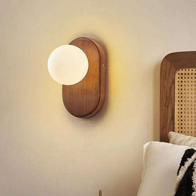 Japanese Solid Wood Wall Nordic Personalized Creative Living Room Bedroom Aisle Eye Protection Decorative Glass Lamp Z260227