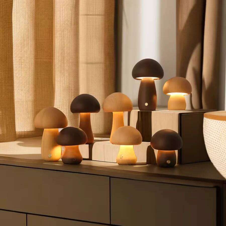 Led Light Touch Switch Wood Dimmable Mushroom Table Lamp For Bedroom Sleeping Night Lamps Z260227