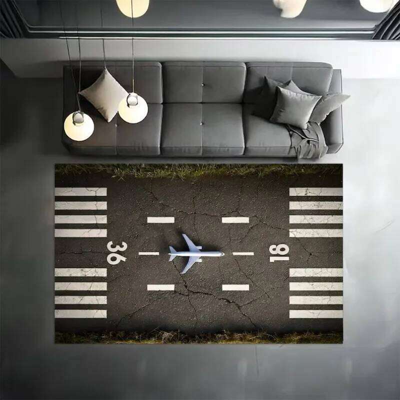 Airplane Airport Terminal Rug Realistic Runway Play Mat Aviation Themed Carpet for Kids Bedroom or Playroom Decor H260226