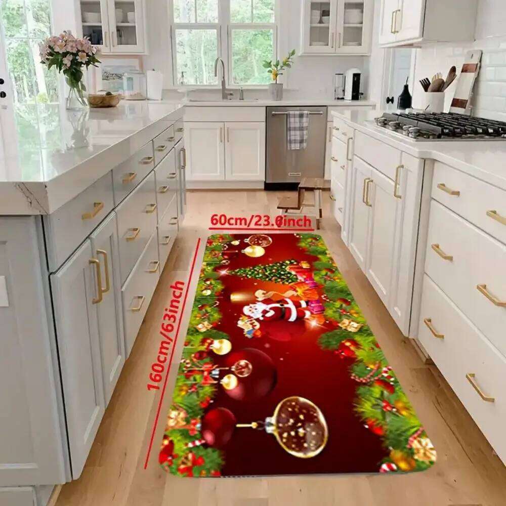 VIKAMA Kitchen Decorative Floor Mat Living Room Bedroom Bathroom Balcony Easy Care Doormat Christmas Decorations H260226